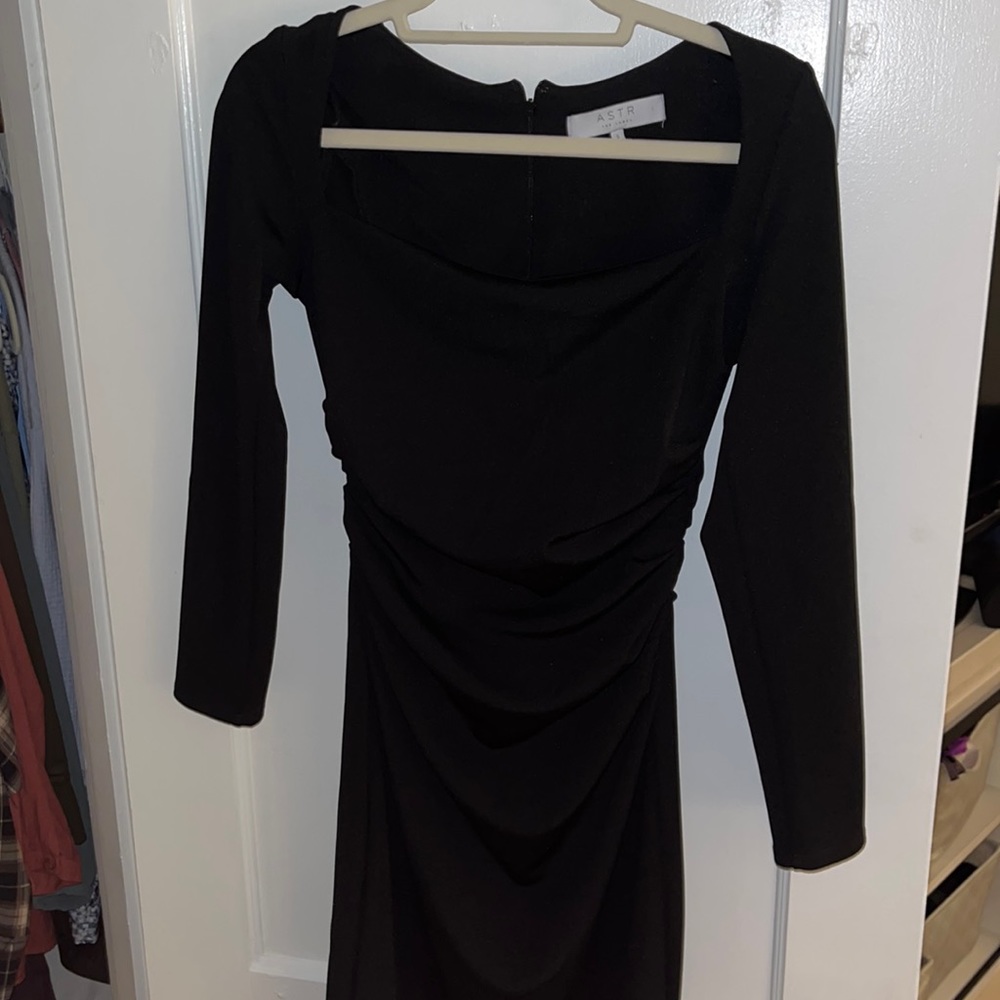 Black long sleeve midi dress